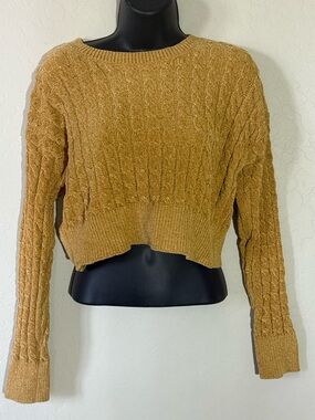 Nikka K Mustard Yellow Cable Knit Cropped Sweater M Fall Cozy Trendy